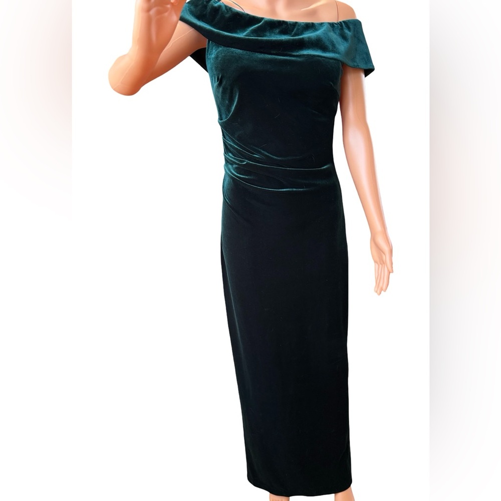 Xscape Emerald Green Off-Shoulder Velvet Maxi Dress